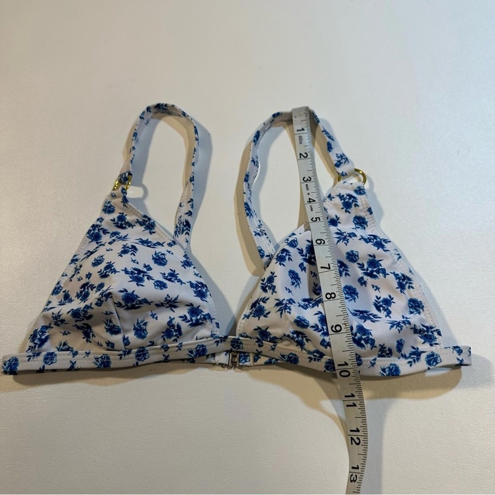 NEW Shenhe‎ Size M Blue Floral Print Ring Linked Triangle Bikini - Picture 6 of 10